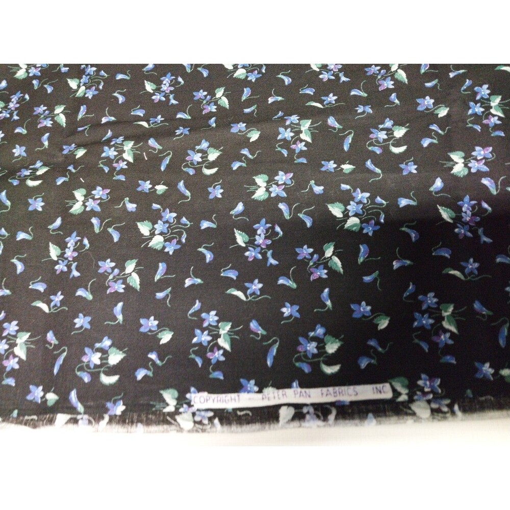 1 Yard Cotton fabric Peter Pan Fabrics Black with Purple Flowers